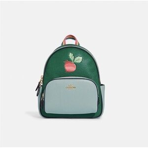 Coach Green mini court backpack book bag purse radish fruit vegetable print NWT